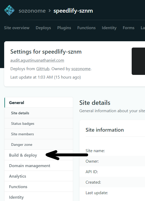 Open Build and Deploy settings